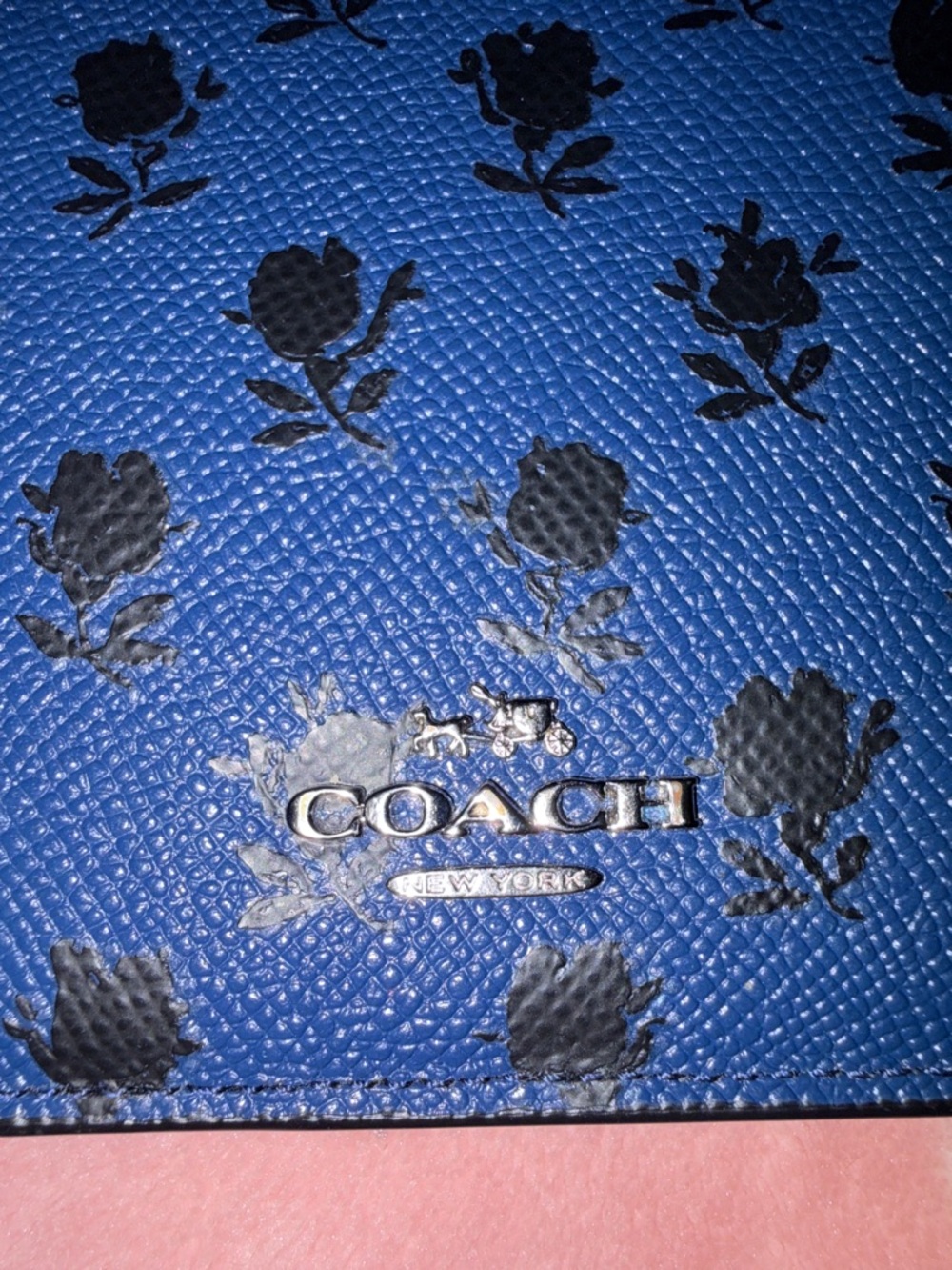 Coach Navy Blue Floral Leather Planner Journal Cover with Snap - Picture 3 of 13